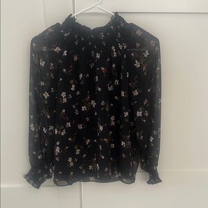 Madewell Black and White Ruffled Blouse with Bib Collar